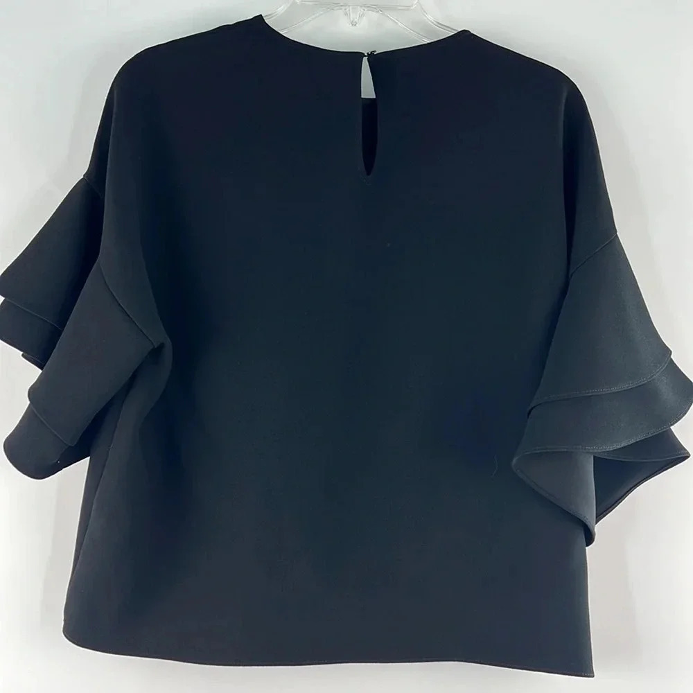 ZARA Woman Elbow Length Ruffle Tiered Flounce Top Size XS NWT Black Oversized - Picture 5 of 15